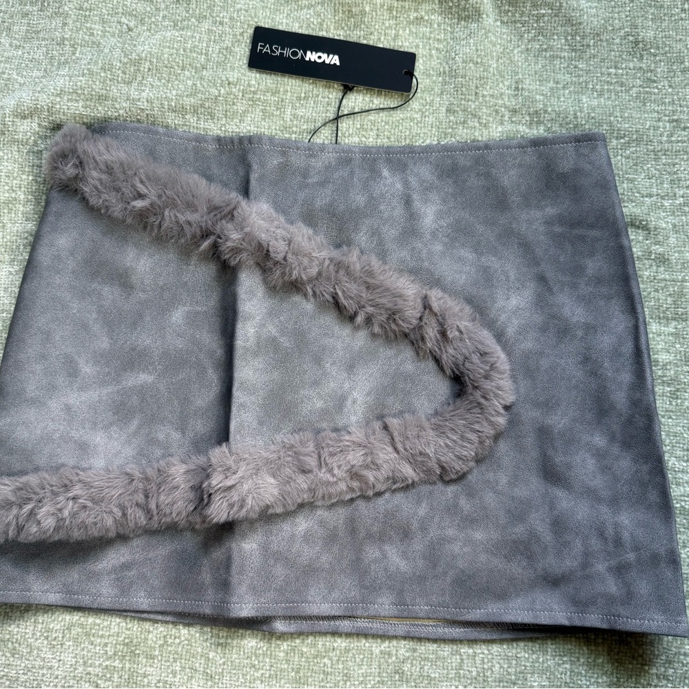 Fashion Nova Gray Faux Fur Trim Skirt